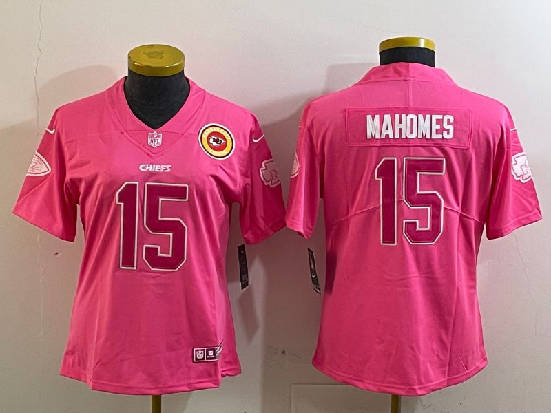 Youth Kansas City Chiefs #15 Mahomes Pink 2025 Nike Vapor Limited NFL Jersey style 2